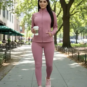 Zoe02-Three-piece sports set: top, jacket, and leggings.