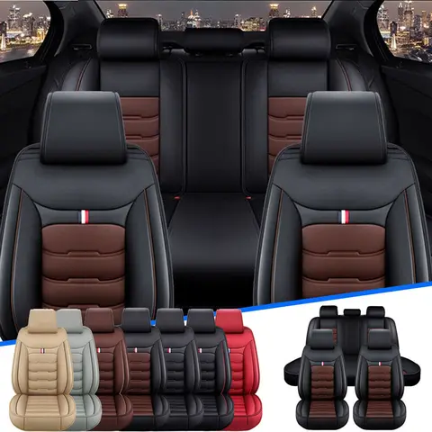 Wipeclean Nappa Leather Car Seat Covers - Full Front Cover for 2007-2025 Chevy Silverado/GMC Sierra 1500/2500HD/3500HD Crew Cab, Ford F150, 2009-2023 Dodge Ram 1500/2500/3500, Toyota Tacoma/Tundra Pickup Truck Interior Accessories
