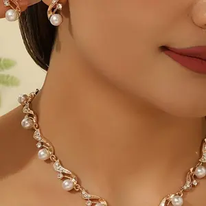 Elegant Pearl and Crystal Jewelry Set, Irregular Pearl Necklace and Earrings, Perfect for Holidays and Concerts, Pearl Accent, Pearl Earrings