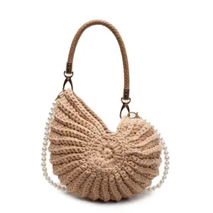 Handwoven Straw Bag For Women, Seashell & Conch Embellished Crossbody Bag, Adjustable Strap, Bohemian Style Handbag, Perfect For Beach Vacations, Summer Travel, Casual Daily Outings, Lightweight Woven Purse With Durable Handcrafted Design