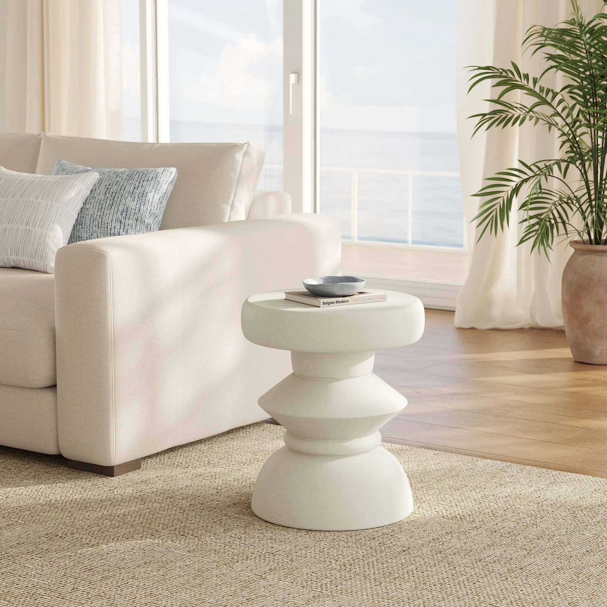 Terza Indoor - Outdoor Patio Concrete Side Table in Light Gray