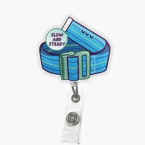 Slow and Steady Gait Belt Badge Reel - Physical Therapy Humor Retractable ID Holder with Clip for PT Rehab Staff ZIH