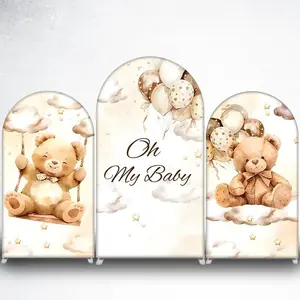 15-day Delivery Beige Teddy Bear on Swing Arch Backdrop Cover for Nursery and Baby Shower