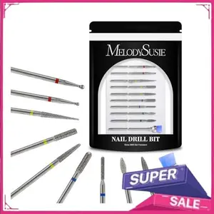 MelodySusie 10pcs Nail Drill Bits Set, 3/32 Inch Diamond Cuticle Nail Bits Kit for Nail Drill E-File, Manicure Pedicure Remover Tools for Acrylic Gel Nails, Salon Home Nail Care Supplies, Silver