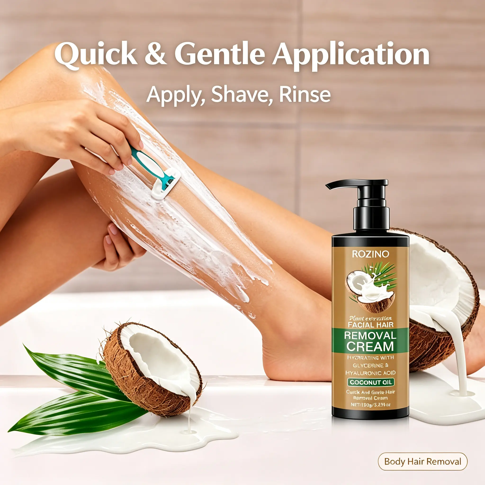 Gentle Facial & Full   Cream Infused with Coconut Oil, Mild Depilatory Cream for Sensitive Skin, Non-Irritating Hydrating  Care, Deliver Smooth Silky Skin Finish, At-Home  Skincare Suitable for Women & Men full-body use full body