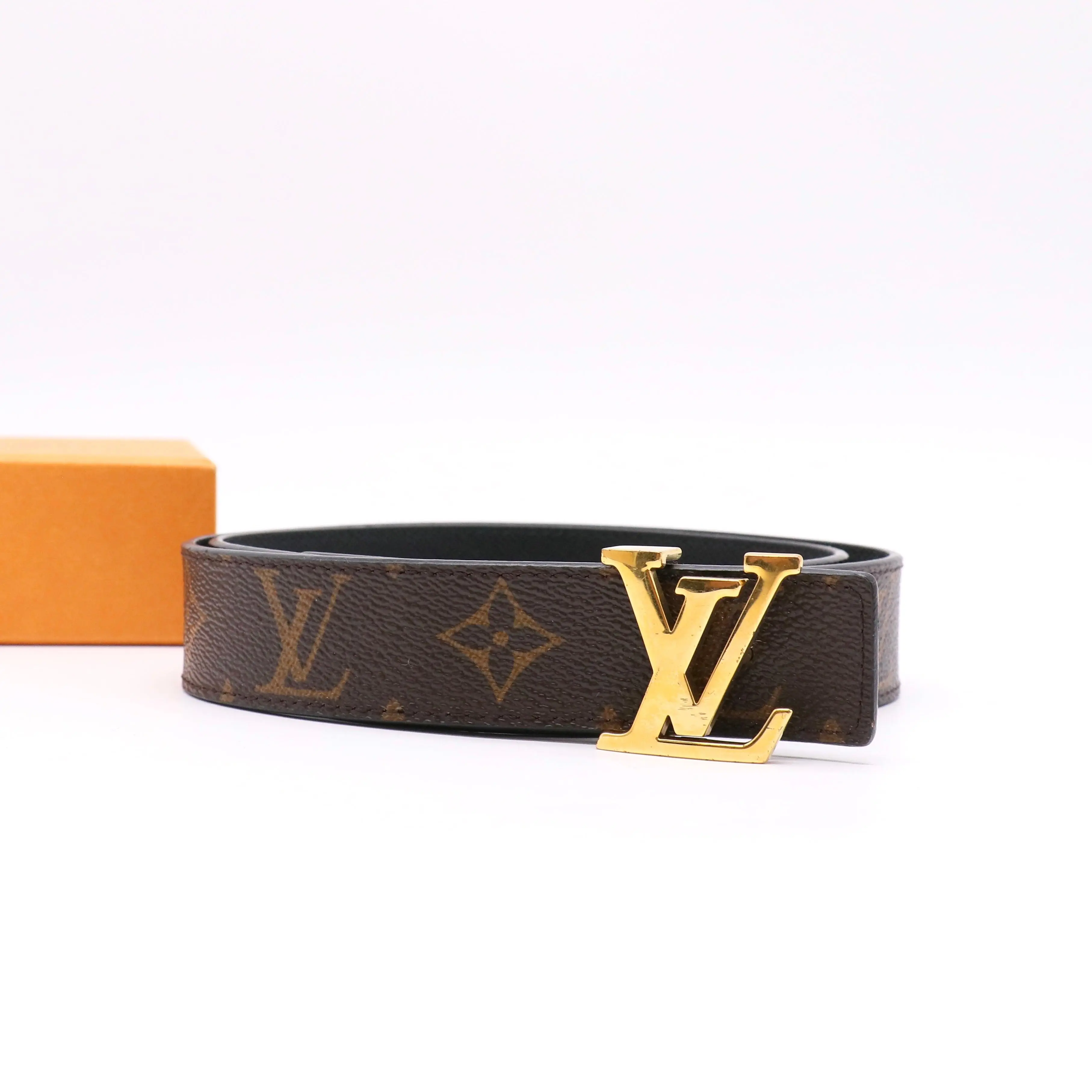 Pre-owned Louis Vuitton Calfskin Monogram 30mm LV Initiales Reversible Belt twins LDJ5004