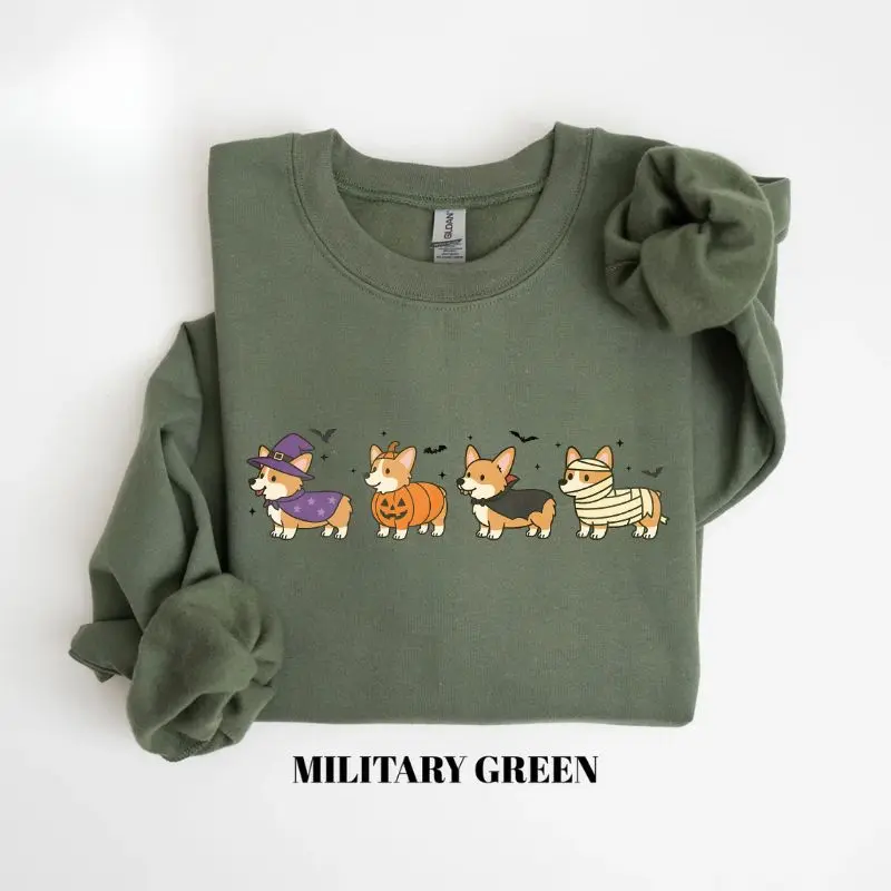 Gildan Halloween Corgi Sweatshirt, Cute Corgi Ghost Dogs Sweatshirt, Gift For Dog Lovers, Trendy Gift For Halloween Gift for Women