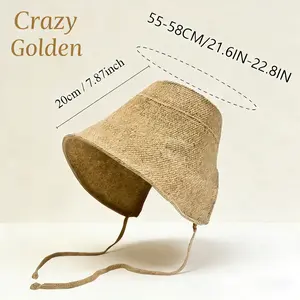 Cotton-Linen Summer Straw Hat — Sun Protection & Shade Hat | Seaside Woven Hat for Women | Vacation-Style Japanese Bucket Hat | Travel, Vacation, or Graduation Gift