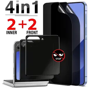 4 in 1 Privacy Tempered Glass Screen Protector for Samsung Galaxy Z Flip 7/6/5 5g, 9h Hardness Anti-Spy&Full Coverage Soft Hydrogel Film，Anti-Scratch，Galaxy Z Flip7 Accessories