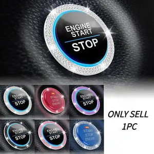 Car engine start stop decorative ring, crystal double rhinestone design, shiny car interior accessories, car start button/gear lever decoration/knob decoration/sticker, key ignition and knob flashing ring, suitable for various car models, easy to install,
