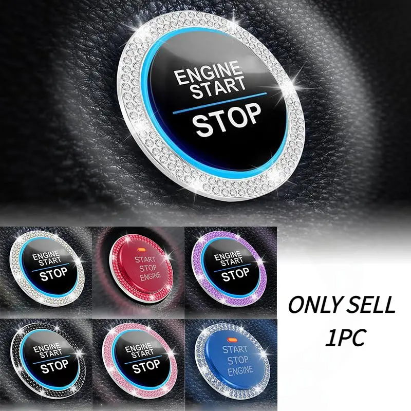 1pc Car Engine Start Stop Decorative Ring, Crystal Rhinestone Design, Shiny Car Interior Accessory, Easy Install, Ideal Gift, Decoration, Car Accessories, Aesthetic Car Accessory