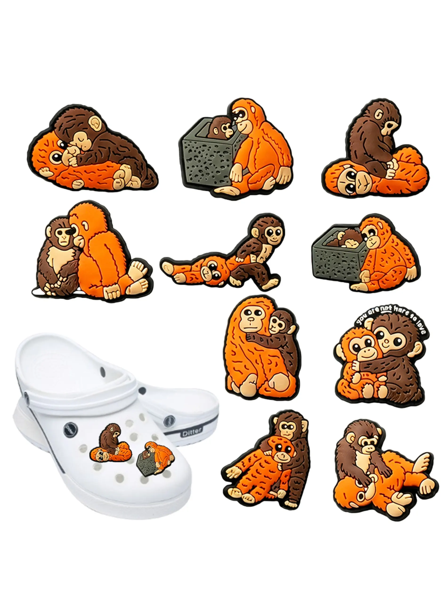 New 10pcs Cartoon Punch Monkey PVC Shoe Charms, Decorative Shoe Accessories, Shoe Decoration Charms, Fits Slippers & Sandals, DIY Fashion Decor, Perfect Gift for Friends, Shoe Charms Set