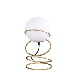 YYDS 13.5" H Glass Globe Matte Gold Spiral 4 Ring Metal Stand Table Lamp for Living Room, Nightstand Bedside Table Lamp for Bedroom, LED Lamp