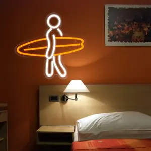 Surfer Neon Family Wall Decoration, Surfboard Neon Wall Decoration, Led Sport Neon Sign Beach Room Bedroom Children'S Room Wall Art Man, Woman Boy Birthday Christmas Gift