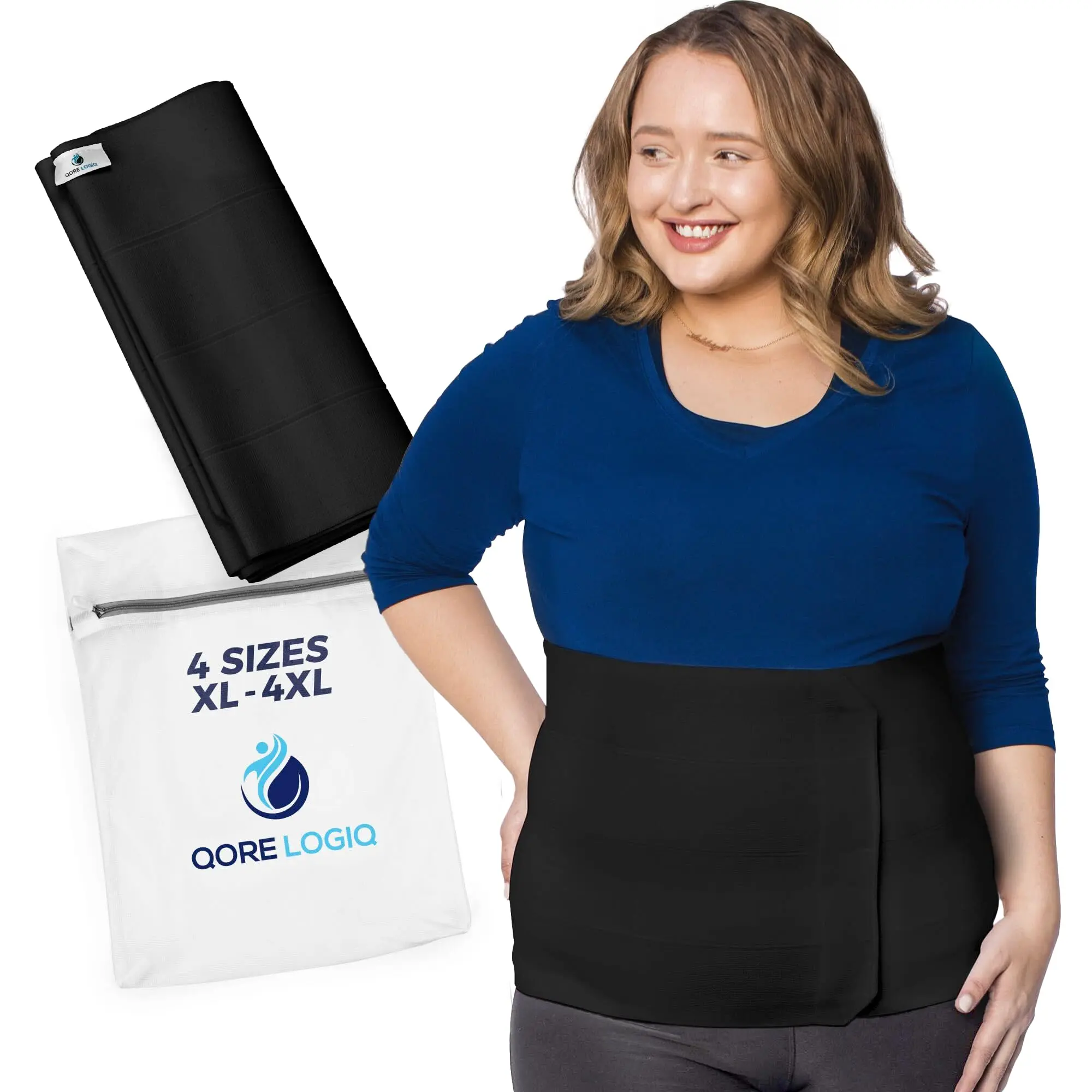 Women's QORE LOGIQ Plus Size Mesh Compression Abdominal Binder Belt - Post Surgery Wrap, Black, X-Large, 12" Lightweight Shapewear