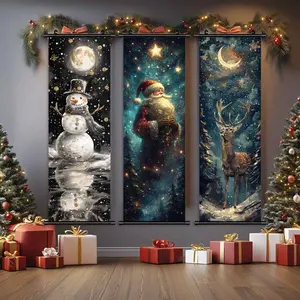3-Piece Christmas Wall Art Set, Starry Night Santa Theme Posters, High-Definition Waterproof Prints, Perfect Holiday Decor Gift Box Included, Home Decor Ornaments