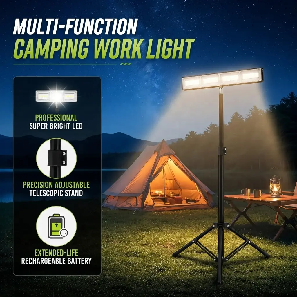 Qawtor 4000mAh Rechargeable Work Light - 168 Bright LEDs, Magnetic Portable Flood Light with Power Bank, USB Phone Charging, Type-C, 5 Modes, Red/Blue Emergency Strobe, LCD Battery Display, Hidden Hook for Camping, Garage, Car Repair & Power Outage