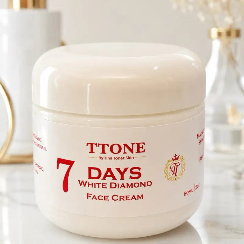 TINA TONER 7-Day White Diamond Daily Moisturizer Cream, Smooth Hyaluronic Acid Formula for Sensitive Skin, Hydrating Skincare, 60ml