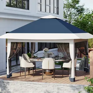 12x12 Pop Up Metal Frame Canopy, Outdoor Steel Frame Sun Shelter with Mesh Netting, Double Vented Roof,  Adjustable Heights, Easy Setup Waterproof Party Tent for Backyard & Patio, Sturdy Metal Structure,summervibe