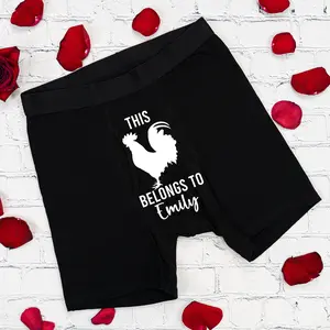 This Cockerel Belongs To Customer Name Boxer, Personalized Men's Underwear, Boyfriend Valentine Gift Boxer, Anniversary Hubby Boxer, Husband Birthday Gift, Groom Wedding Present, Gift For Him.