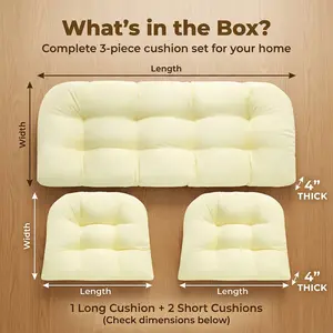 Collection 3 Pieces Rattan Cushions Replacement Cushion Set for Outdoor Furniture Patio Sofa Garden chair - Water Resistant, Lightweight and Durable (Beige)