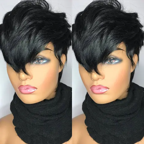 ShowRealHair 0509 Kelly Cut  Pixie Cut Wig Salon Style Kelly cut Wigs for Black Women Human Hair Pixie Cut Short Bob Wig Human Hair None Lace Front Wigs with Bangs Glueless Full Machine Made Wig