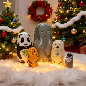 1 Set Russian Nesting Dolls, Elephant Matryoshka Dolls, Animals, Wooden Educational Toys for Kids, Crafts & Collectible Souvenirs, Ideal Gifts for Christmas Halloween Easter Thanksgiving Valentine's Day Ramadan New Year Birthday Party Wedding.