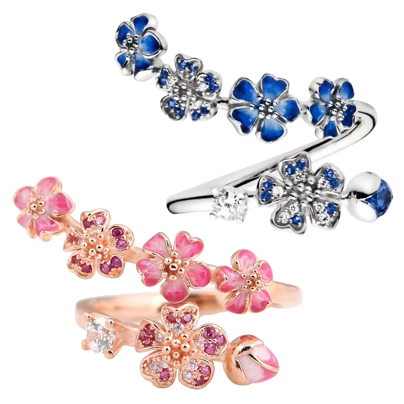 Peach Blossom Ring, Peach Cherry Blossom Ring, Adjustable peachs Floral Jewelry with Crystal & Gemstone