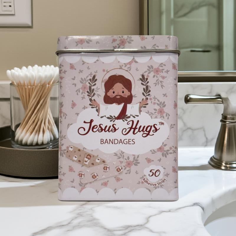 Jesus Hugs Bandages - 50 Sterile Adhesive Strips with 5 Designs - Easter - OuchieOut-, Bandaid, Latex-Free & Water Resistant, Safe for Children & Adults, 3.75" x 2.75" x 1" Size Aid Healthcare