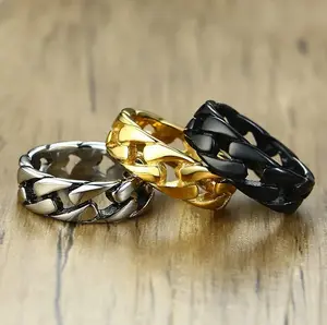 Men's 316L Quality IP Stainless Steel 7mm Cuban Link Chain Ring (Size 8-12)