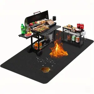 Heavy-Duty Fireproof & Waterproof BBQ Under Grill Mat - Large 76"x51"/72"x39"/60"x48", Double-Sided Silicone & Glass Fiber Protector for Decks, Patios, Lawns & Fire Pits