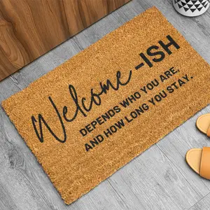 Funny "Welcome-ish Depends Who You Are" Diatomaceous Earth Doormat. Super Absorbent Quick-Dry Diatom Mud Sarcastic Welcome Mat. Non-Slip Durable Entrance Floor Rug for Front Door Porch. Unique Humorous Housewarming Gift.
