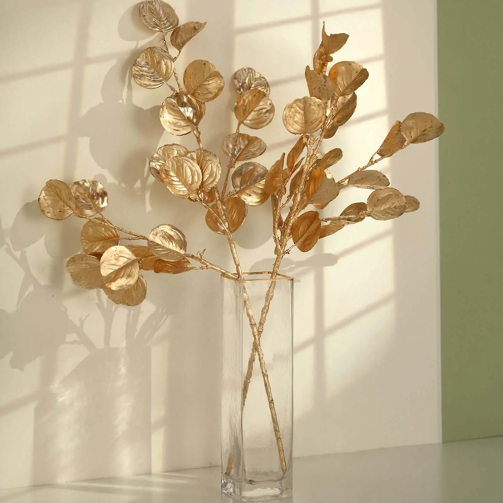 2 Pack 27" Artificial Eucalyptus Leaf Stems - Metallic Gold