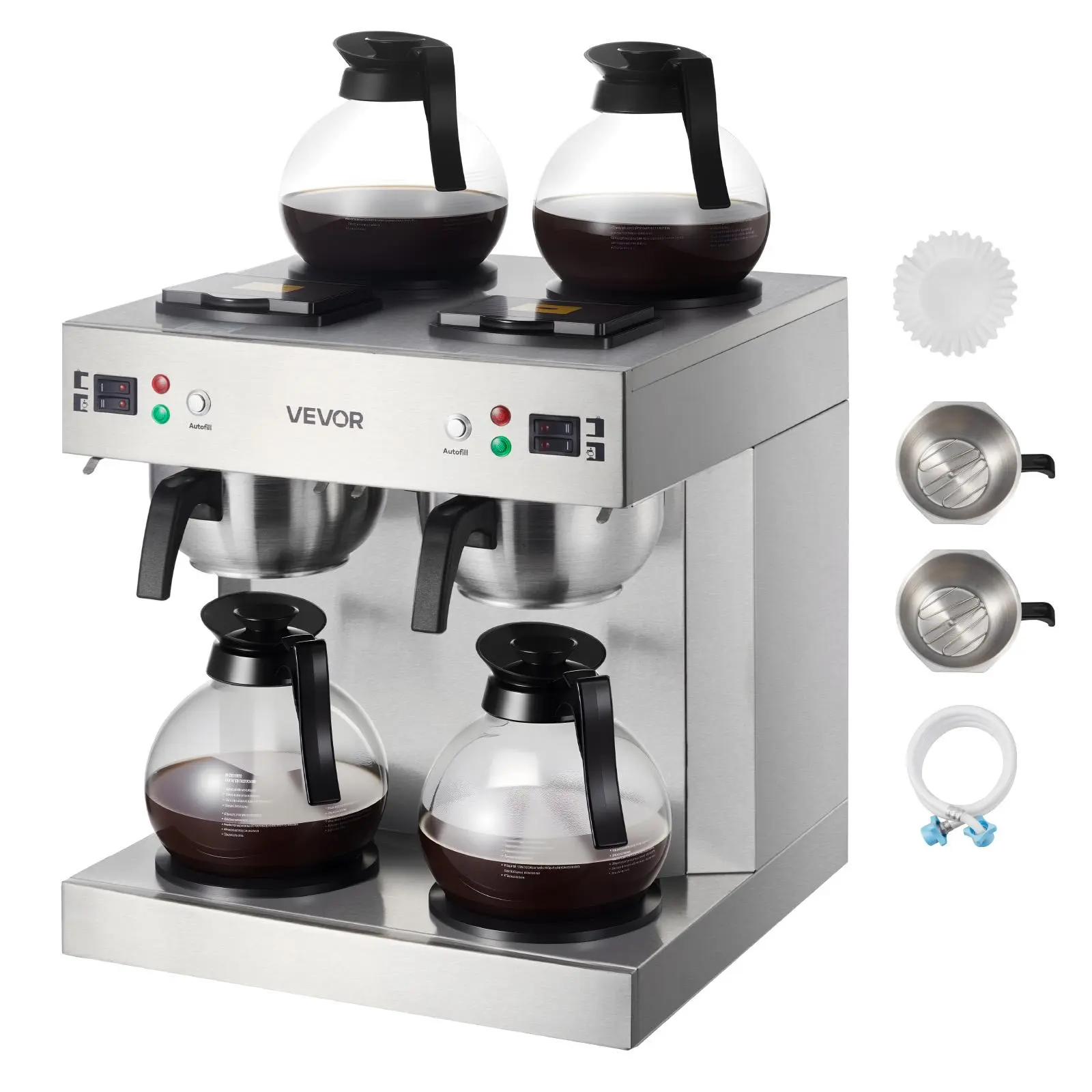 【Summerfinds】VEVOR Commercial Drip Coffee Maker, 24 Cups Coffee-Maker Machine with 4 Glass Carafes and 4 Decanter Warmer Plates, Stainless Steel Dual-Head Coffee Brewer, for Restaurant, Office, Coffee Shop & Home