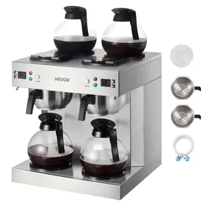 【Summervibes】VEVOR Commercial Drip Coffee Maker, 24 Cups Coffee-Maker Machine with 4 Glass Carafes and 4 Decanter Warmer Plates, Stainless Steel Dual-Head Coffee Brewer, for Restaurant, Office, Coffee Shop & Home