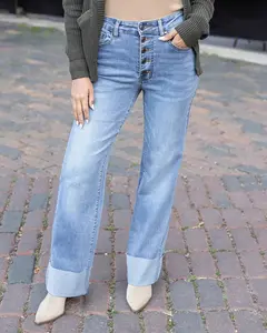 Straight Leg Cuffed Mid-Wash Jeans - FINAL SALE