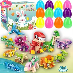 12pcs Prefilled Easter Eggs, Easter Basket Stuffers, Colorful Easter Egg Filler with Building Blocks, Creative Play, Boys & Girls Easter Egg Gift