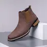 Men Low Heeled Bare Boots With PU Embroidery Pattern Design Square Toe Classic Comfortable Men Western Cowboy Boots Rubber Closed Footwear Western Inspired Fall Boots
