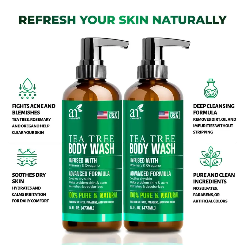 Antibacterial Tea Tree Oil Body Wash For Men & Women Remedy Soap Extra Strength (Pack of 2)