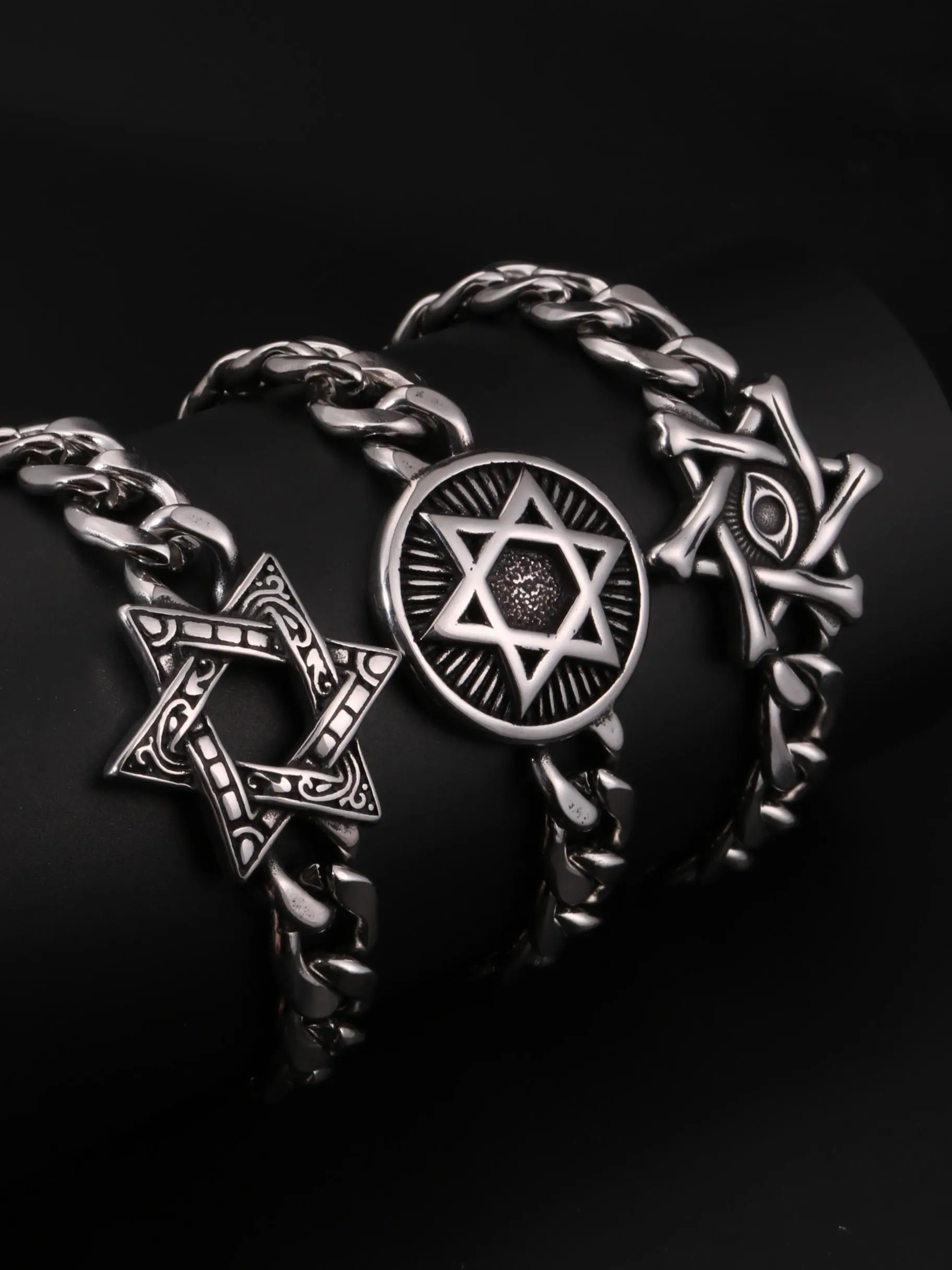 Vintage Stainless Steel Jewish Star Of David Bracelets for Man, Hexagram David Star Bracelet, Men Jewelry, Gift for Him, Religious Jewelry Gift