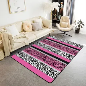 Pink Black White Zebra Accent Rug Area Rug,,Hot Pink Leopard Decorative Carpet,Zebra Stripes Indoor Floor Mat,Safari Animal Hair Area Rug