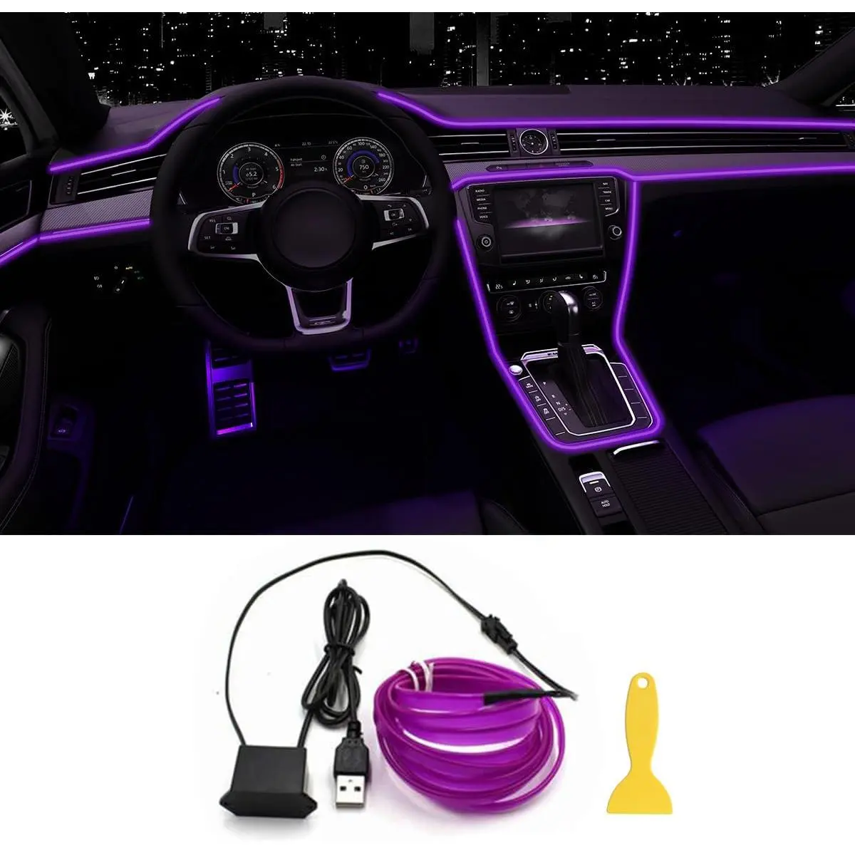 Wire USB Powered Car Interior LED Light for Summer, Car Accessories, Car Electronics, Multiple Color Modes 5M Fiber Ambient Light, Car Interior Decorative Light, Magic Light Tape, Music Mode Inside Car Lighting Decorations