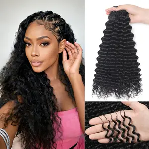 Human Crochet Hair for Black Women Natural Black 16 Inch Deep Wave Braiding hair Extensions Knotless Feather Crochet Human Hair Pre-Separated 125g 100 Strands bundles brazilian bulk human raw hair quick weave