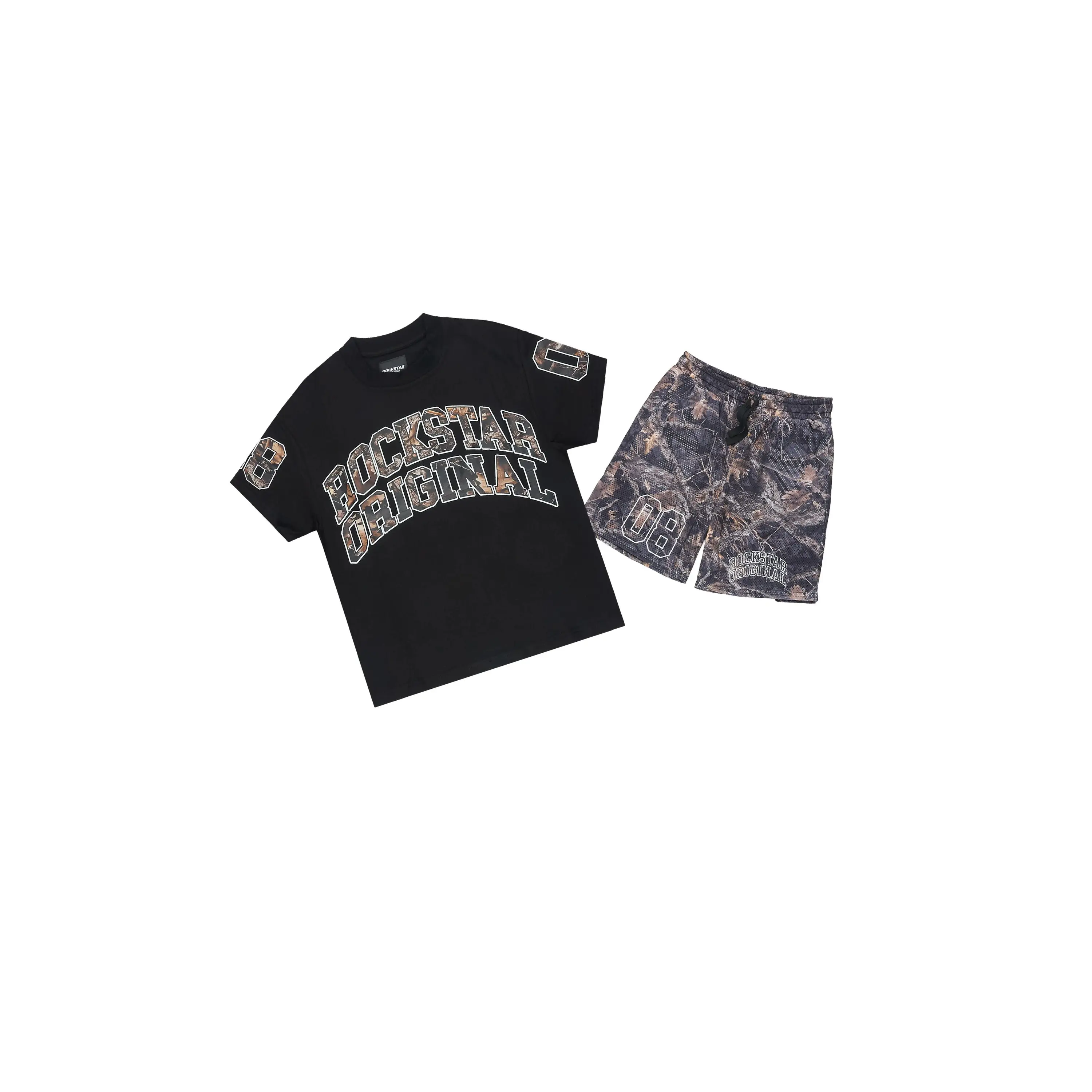 Boys Desiero Black/Black Tree Camo T-Shirt/Short Set