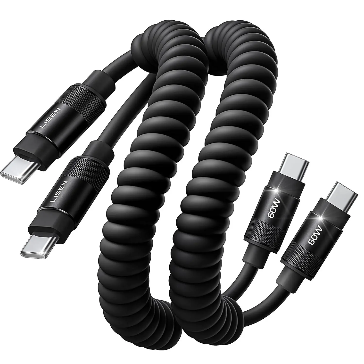 Coiled USB C to USB C Cable 2 Pack 60W Android Auto Cable