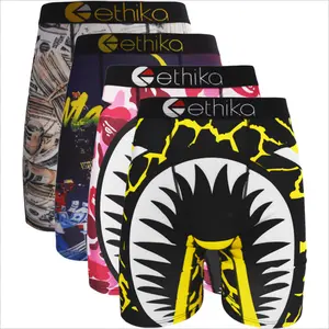 ETHIKA 4Pcs/2Pcs Men Underwear Boxers Breathable Swimming Man Underpants Plus Size Print Mens Panties Trunks Sexy Men's Boxer Briefs