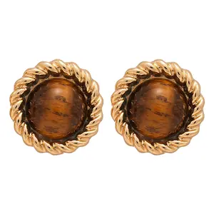 Tiger Eye Earrings for Women – 925 Sterling Silver Natural Gemstone Twist Studs Ladies Bohemian Earring Gift for Christmas Valentine’s Day