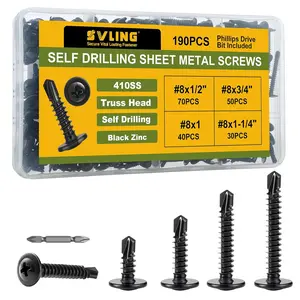 Black Self Tapping Screws Assortment Kit PCS, Modified Truss Head Sheet Metal Screws #   x /",/",",/", Stainless Steel  Self Drilling Screw for Metal Wood Plastic
