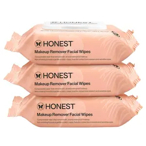 Honest Beauty Fragrance Free Cleansing Makeup Remover Facial Wipes - Plant Based, Hypoallergenic, Gentle for Sensitive Skin - 90 Count Oil Water Proof