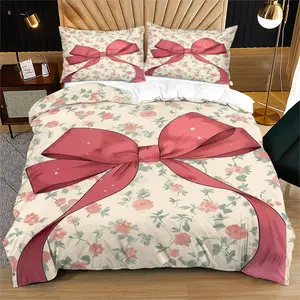Cute bow print soft and durable bedding duvet cover set, including 1 duvet cover and 1 or 2 pillowcases, without a core or pillow, suitable for teenagers and adults as gifts, modern style fashionable bedroom bed decoration